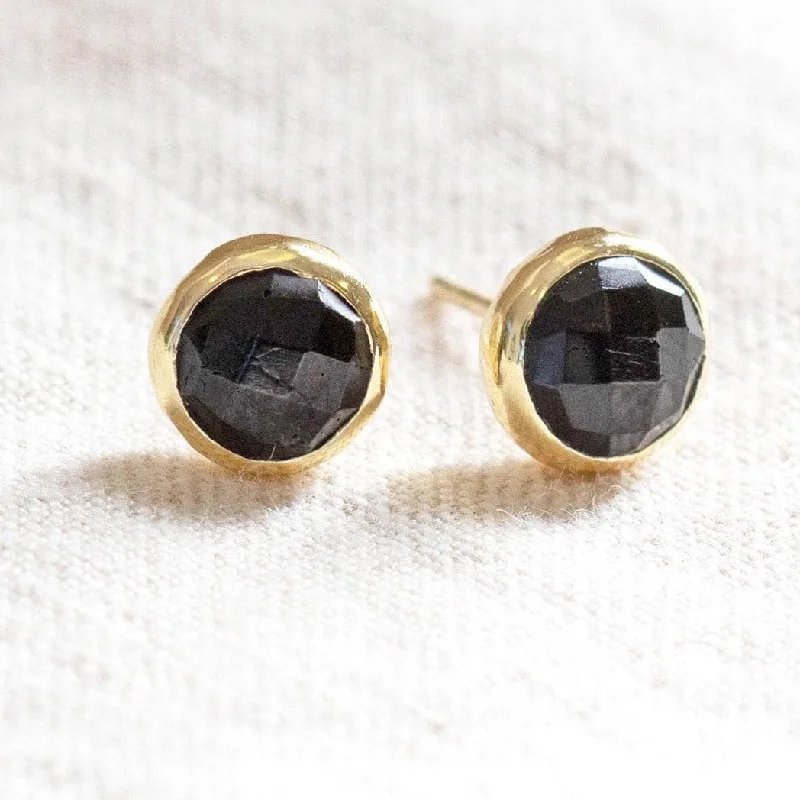 Black Tourmaline Silver or Gold Stud Earrings