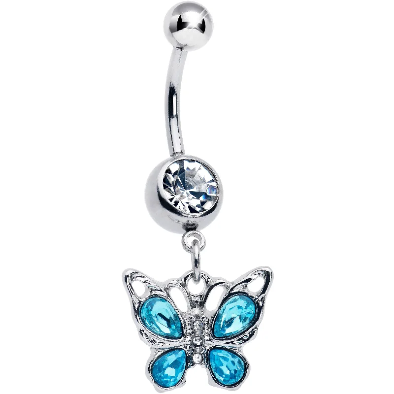 Blue Gem Butterfly Beauty Bling Dangle Belly Ring