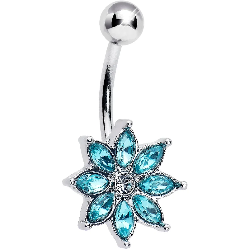 Blue Gem Flower Elegance Bloom Belly Ring