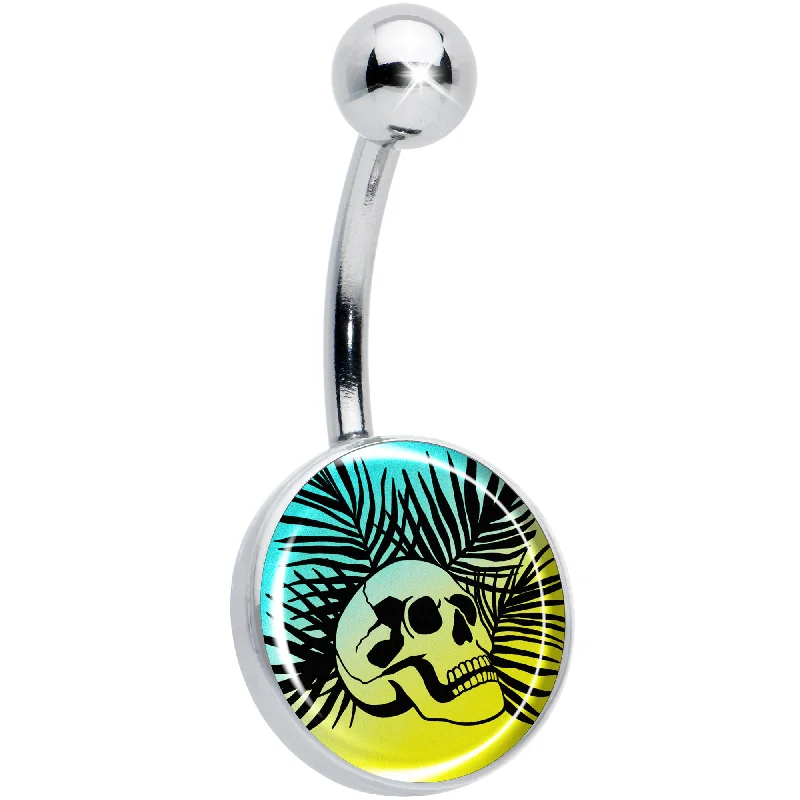 Blue Haze Sunset Skull and Palms Belly Ring