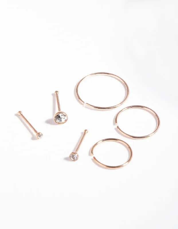 Rose Gold Surgical Steel Nose Jewellery 6-Pack