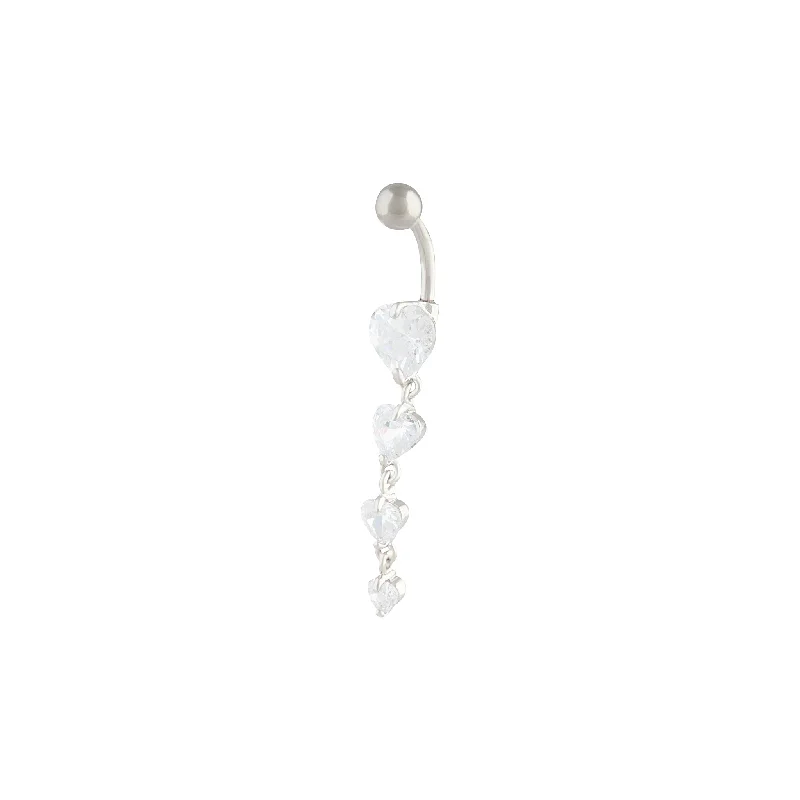 Rhodium Gradual Heart Drop Belly Bar