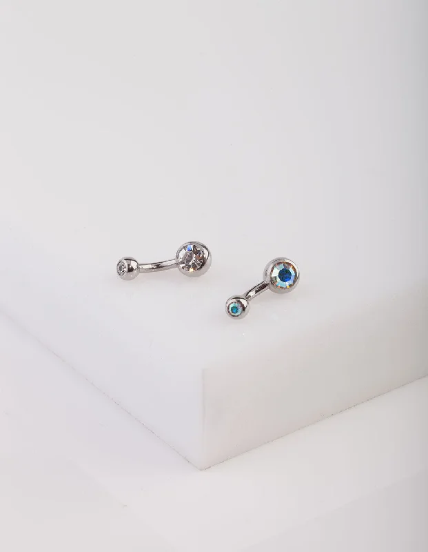 Rhodium Iridescent Belly Bar Pack