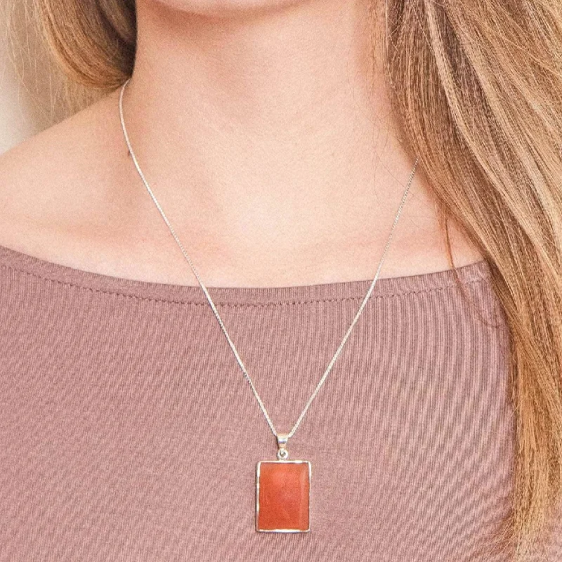 Carnelian Square Pendant Necklace