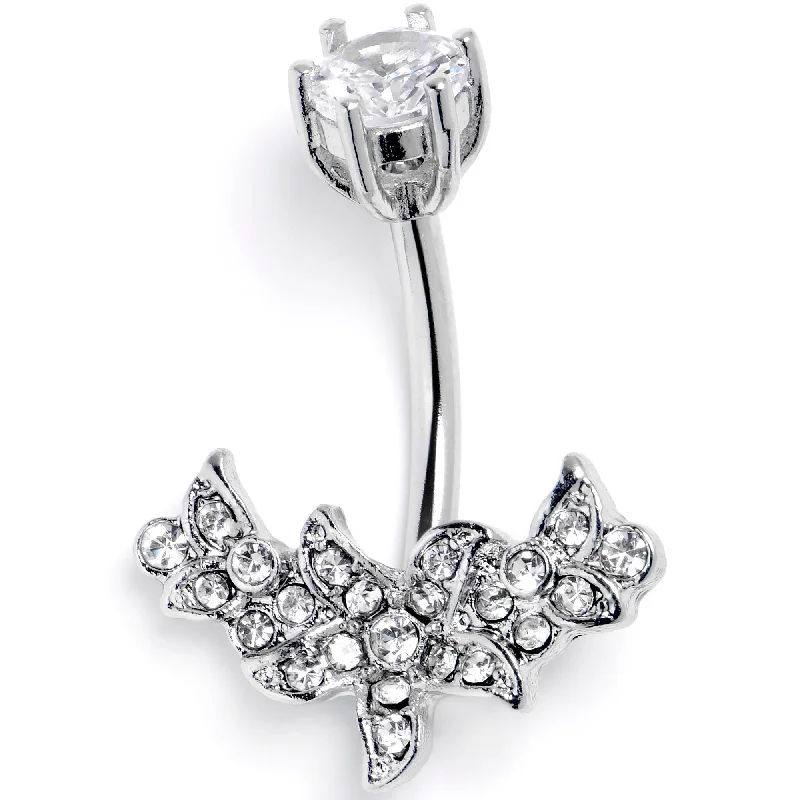 Clear CZ Gem Flower Garland Double Mount Belly Ring