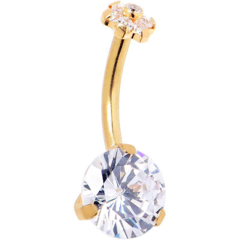 Clear CZ Gem Gold Hue ASTM F-136 Implant Grade Titanium Threadless Belly Ring