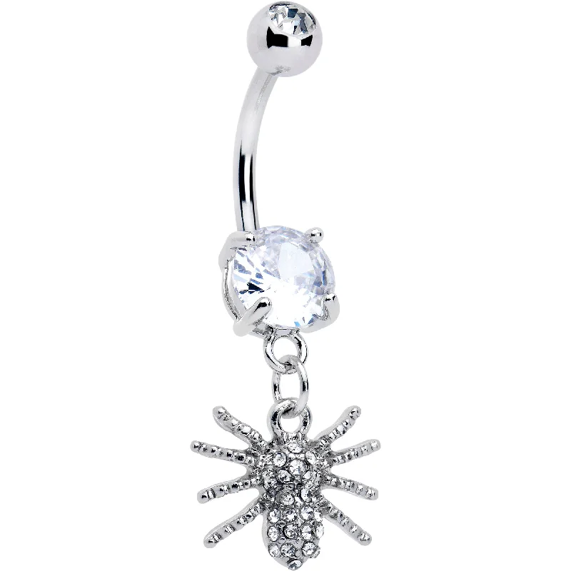 Clear CZ Gem Goth Glam Spider Dangle Belly Ring