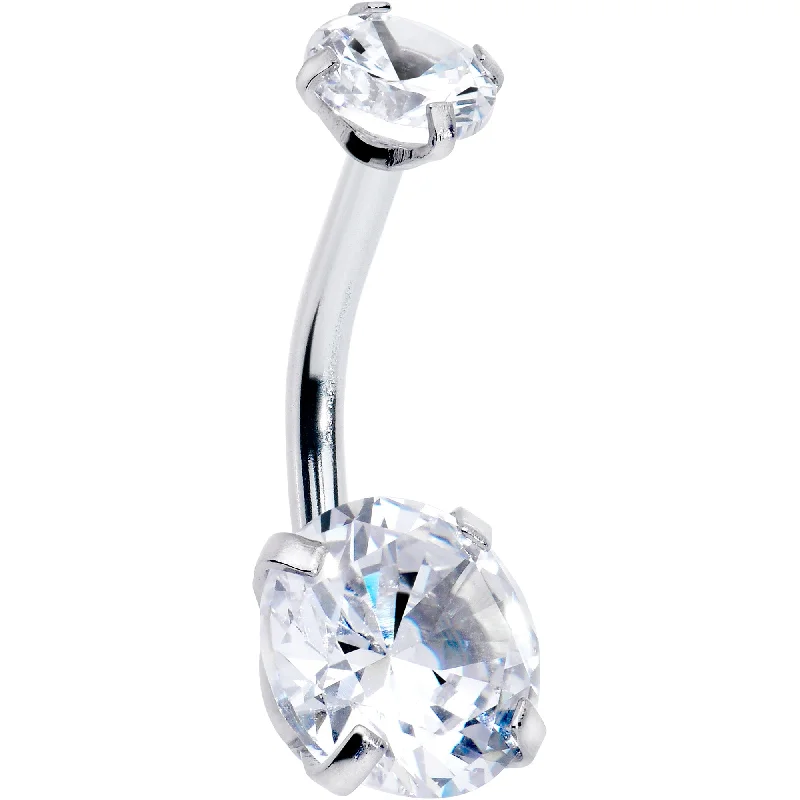 Clear Gem April Birthstone Double Mount Belly Ring