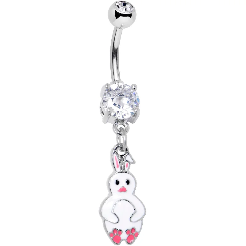 Clear Gem Bunny White Rabbit Dangle Belly Ring