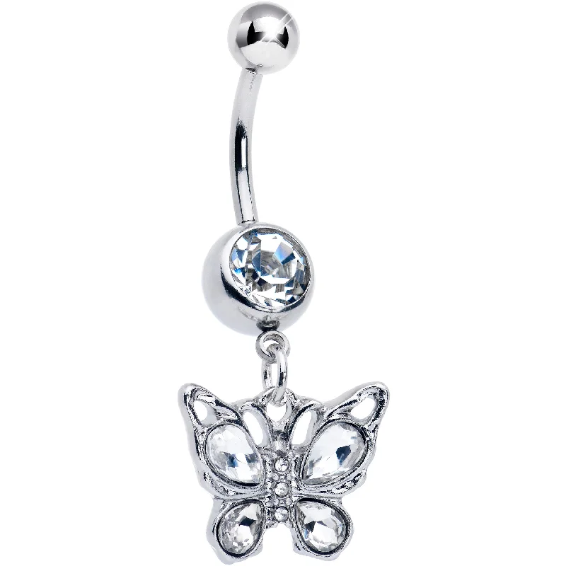 Clear Gem Butterfly Beauty Bling Dangle Belly Ring