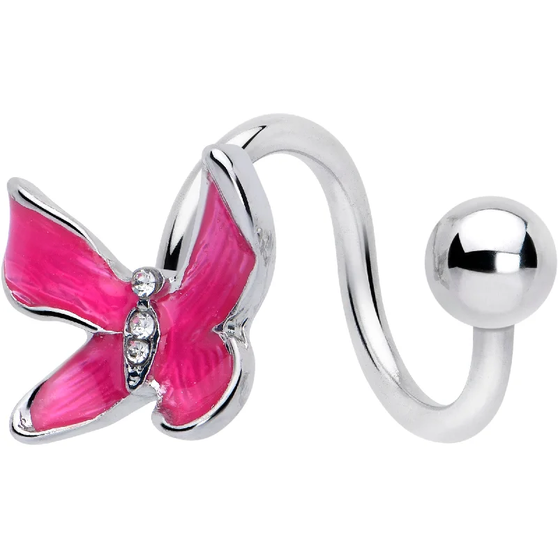 Clear Gem Chunky Butterfly Pink Spiral Twister Belly Ring