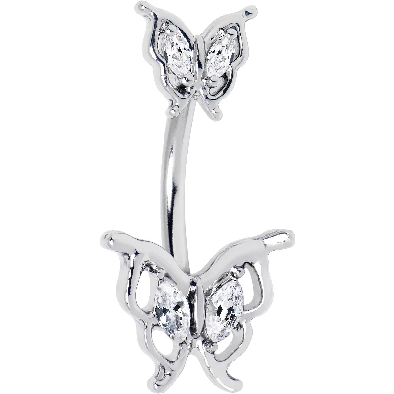 Clear Gem Fancy Fab Butterfly Double Mount Belly Ring