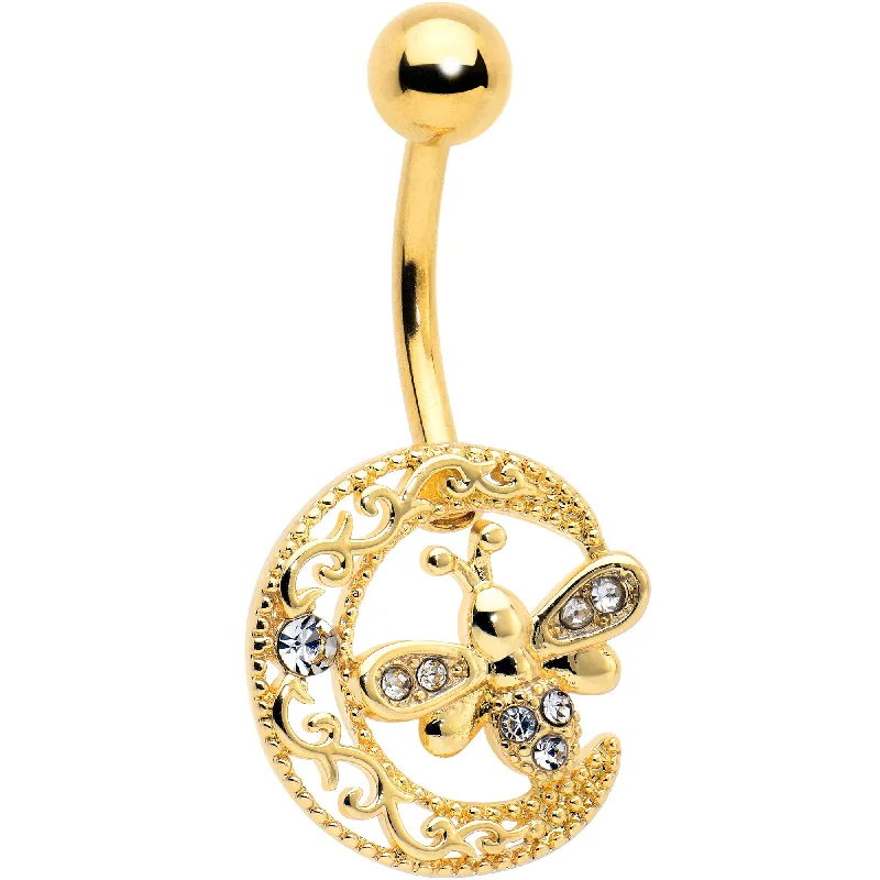 Clear Gem Gold Tone Lunar Dragonfly Belly Ring