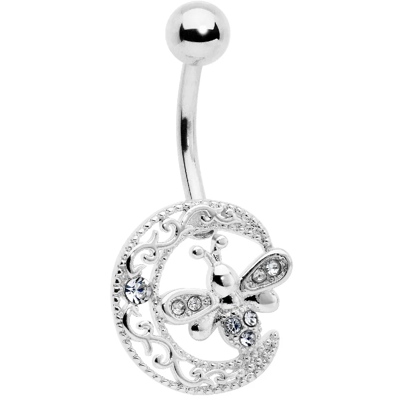 Clear Gem Lunar Dragonfly Belly Ring