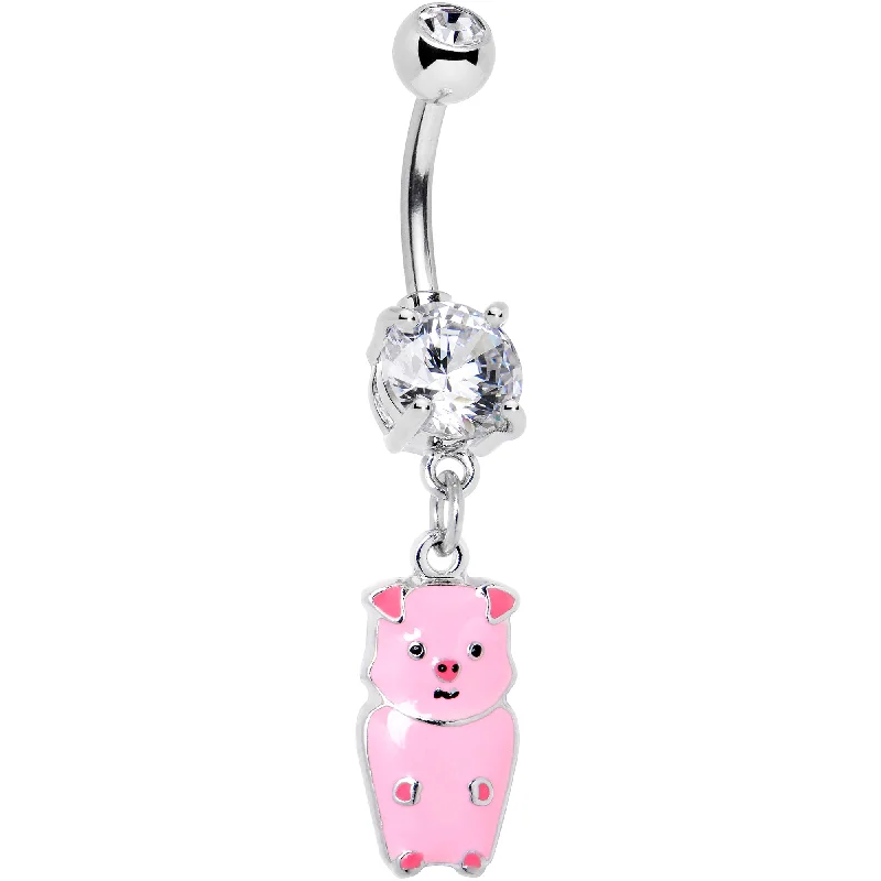 Clear Gem Pretty Pink Piggy Dangle Belly Ring