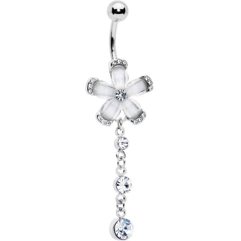 Clear Gem Retro Flower Glamour Dangle Belly Ring