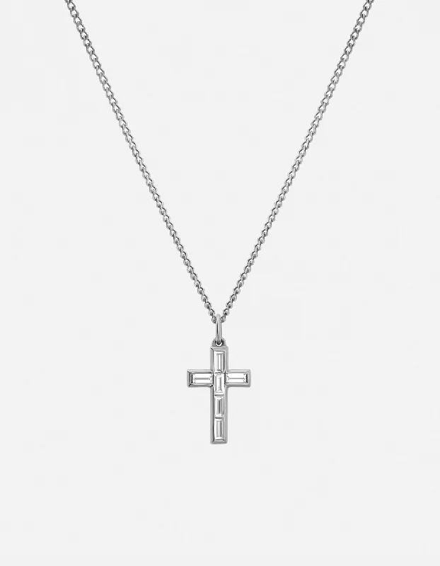 Cruxe Baguette Diamond Necklace, Sterling Silver