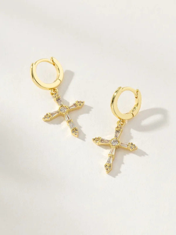 Crystalized Cross Huggie Earrings