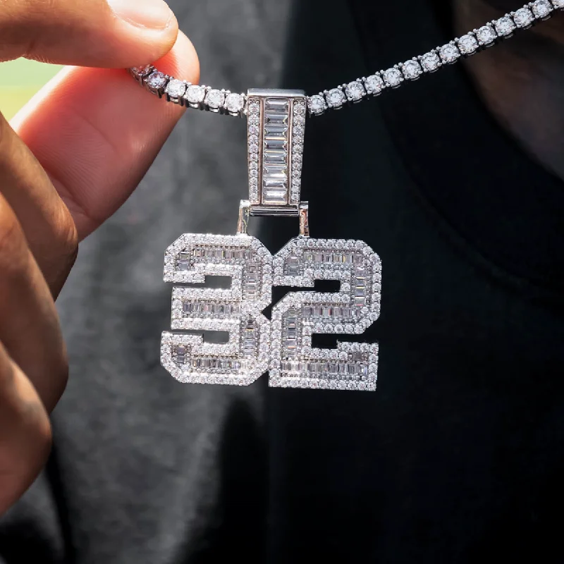 Custom Iced Number Baguette Pendant