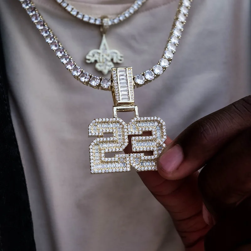 Custom Iced Number Baguette Pendant