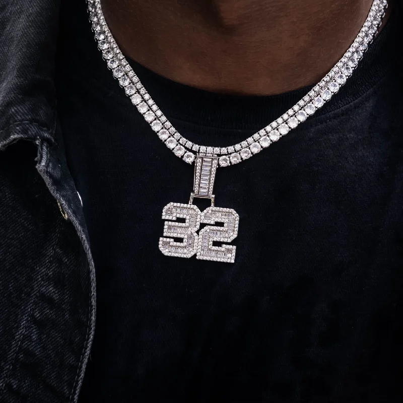 Custom Iced Number Baguette Pendant