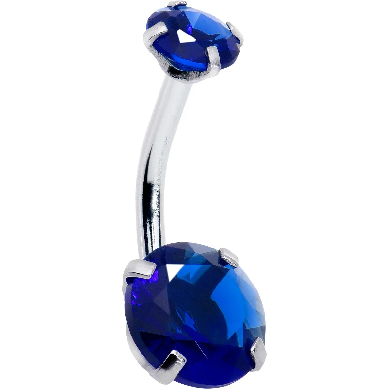 Dark Blue Gem September Birthstone Double Mount Belly Ring