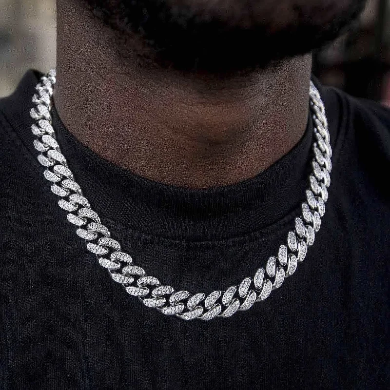 Diamond Cuban Link Chain in White Gold - 12mm