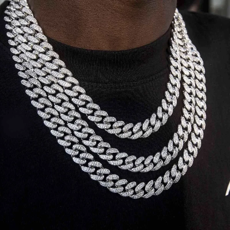 Diamond Cuban Link Chain in White Gold - 12mm