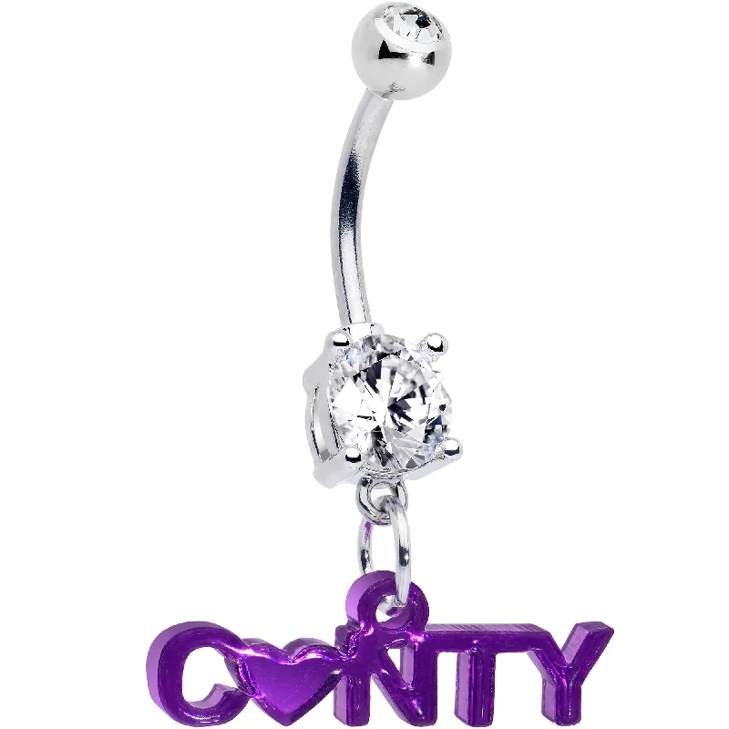 Double Gem Mirror Purple Cunty Heart Dangle Belly Ring