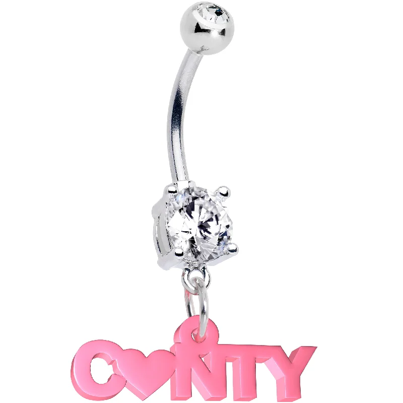 Double Gem Pink Cunty Heart Dangle Belly Ring