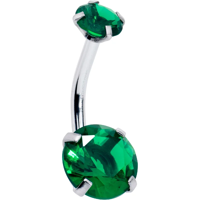 Emerald Green Gem May Birthstone Double Mount Belly Ring