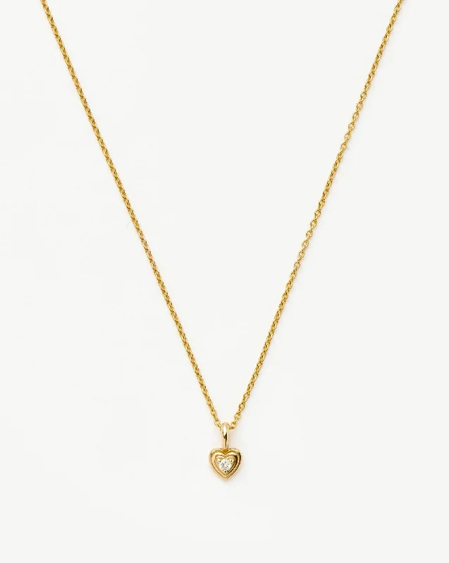 Fine Diamond Heart Mini Pendant Necklace | 14k solid Gold/Diamond