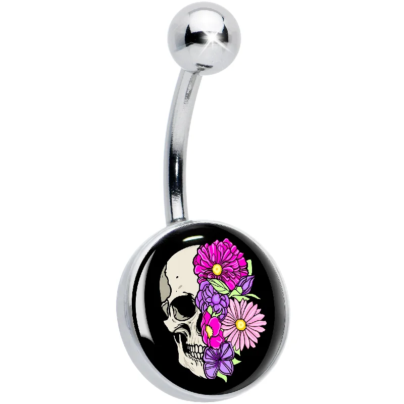 Floral Flowers Skull Belly Ring