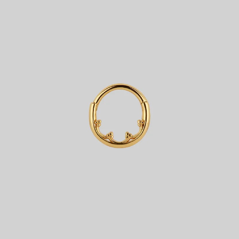 FOREBODE. Gothic Tracery Septum Clicker Ring - Gold