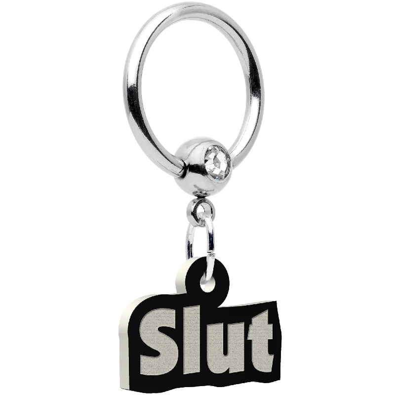 14 Gauge 1/2 Clear Gem Glow in the Dark Slut Dangle Captive Ring