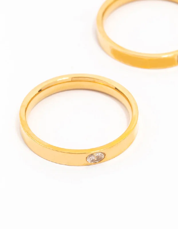 Gold Plated Surgical Steel Cubic Zirconia Stacking Rings 3-Pack