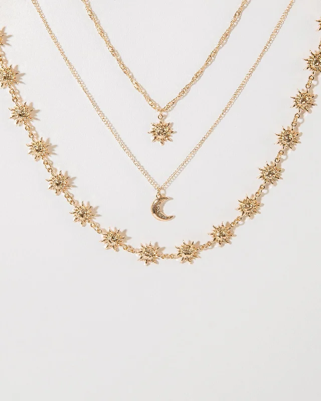 Gold Sun And Moon Layered Necklace