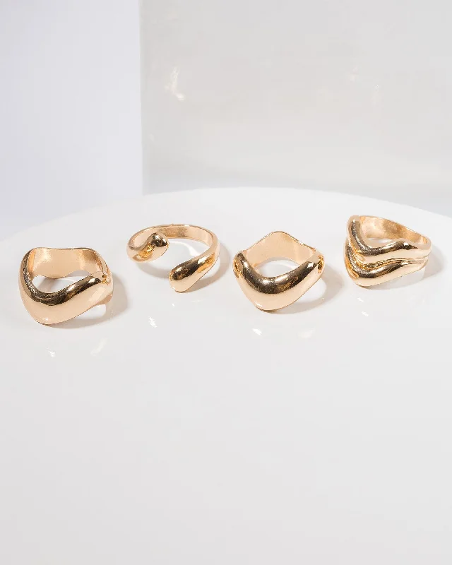 Gold Wavy Chunky Ring Pack