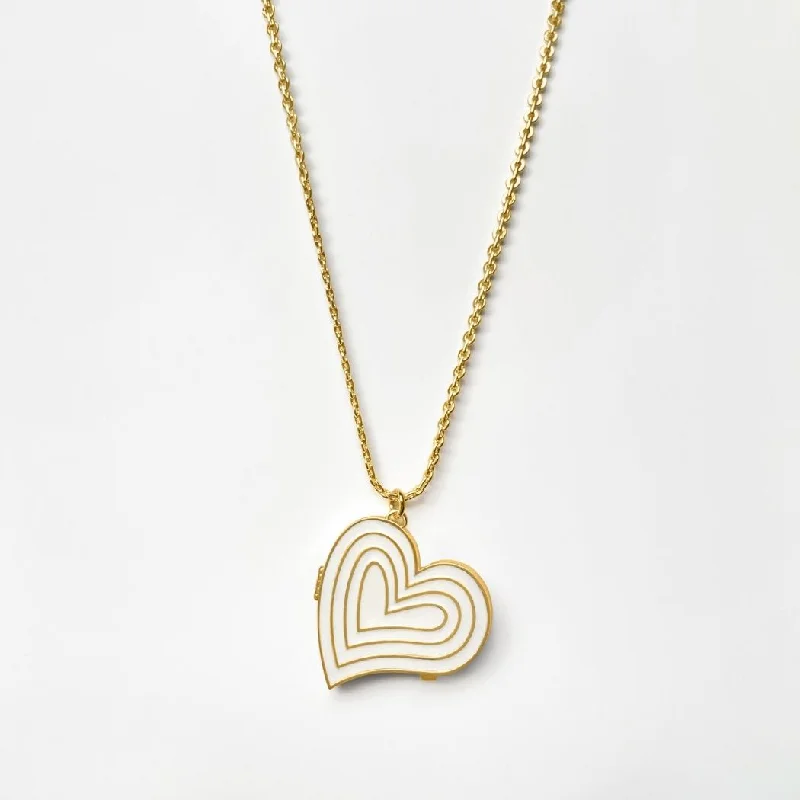 Deco Heart Locket (Ivory) - Gold