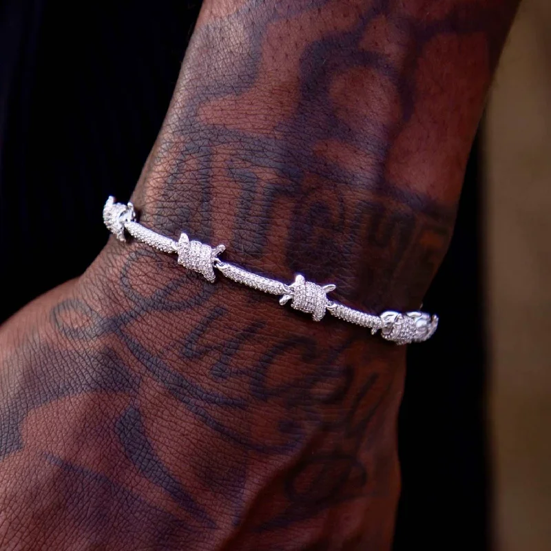 Iced Barbed Wire Bracelet in White Gold