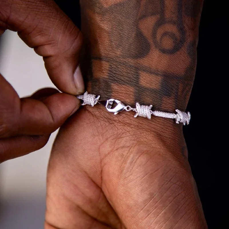 Iced Barbed Wire Bracelet in White Gold