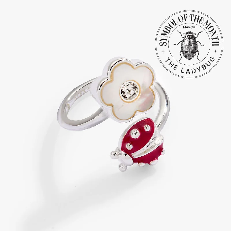 Ladybug and Mother of Pearl Flower Ring