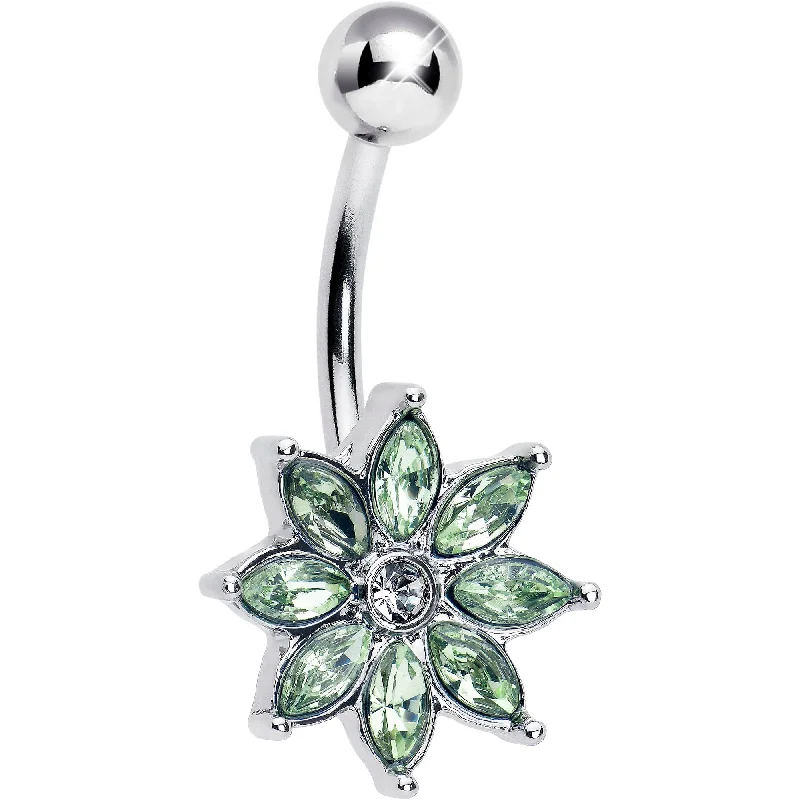 Light Green Gem Flower Elegance Bloom Belly Ring