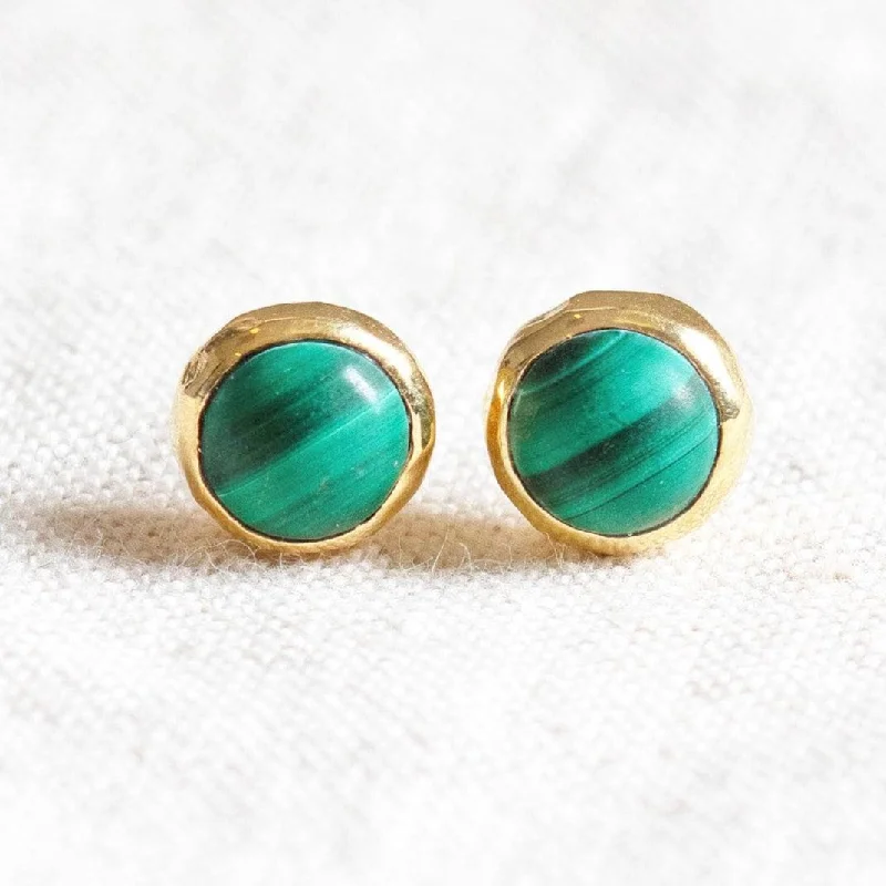 Genuine Malachite Silver or Gold Stud Earrings