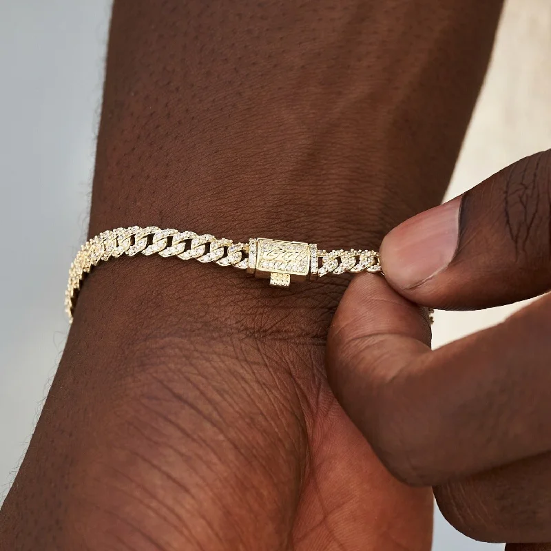 Micro Diamond Prong Cuban Bracelet in Yellow Gold - 6mm