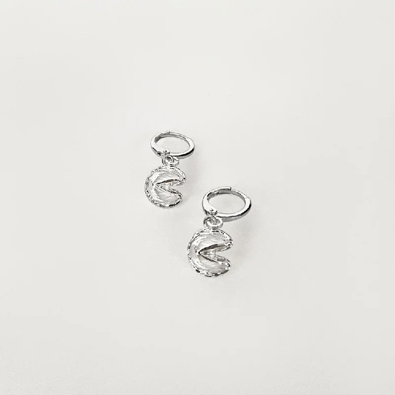 Mini Fortune Cookie Huggie Earrings - Silver