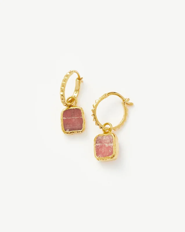 Mini Pyramid Charm Hoop Earrings | 18k Gold Vermeil/Rhodochrosite