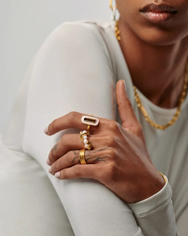 Molten Pearl Twisted Stacking Ring | 18k Gold Vermeil/Pearl