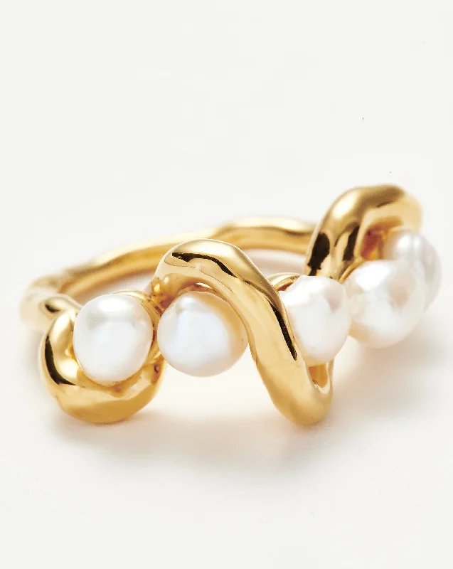 Molten Pearl Twisted Stacking Ring | 18k Gold Vermeil/Pearl