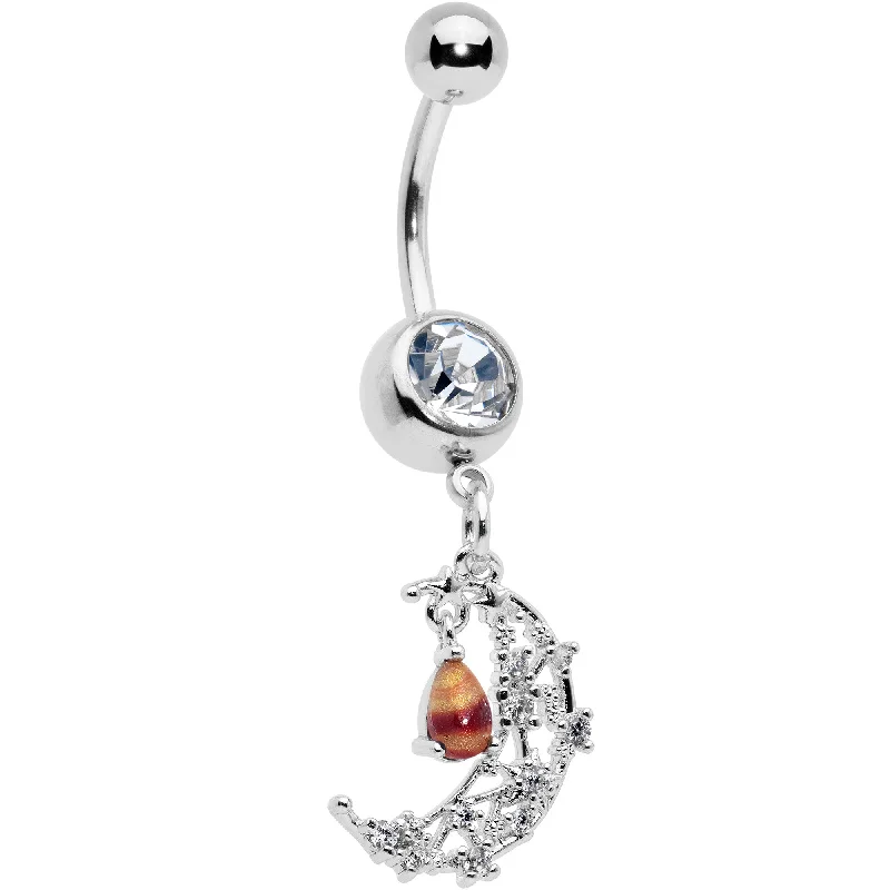 Orange Clear Gem Constellation Moon Dangle Belly Ring